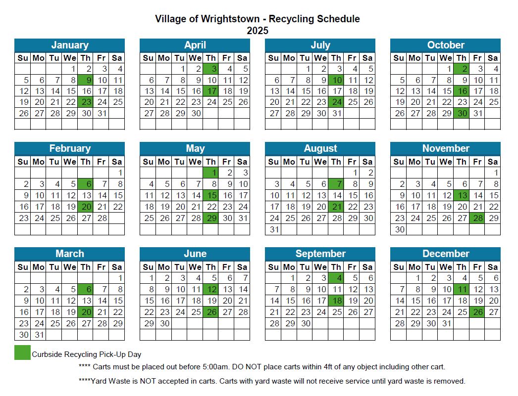 2025 Recycling Pickup Schedule Village of Wrightstown